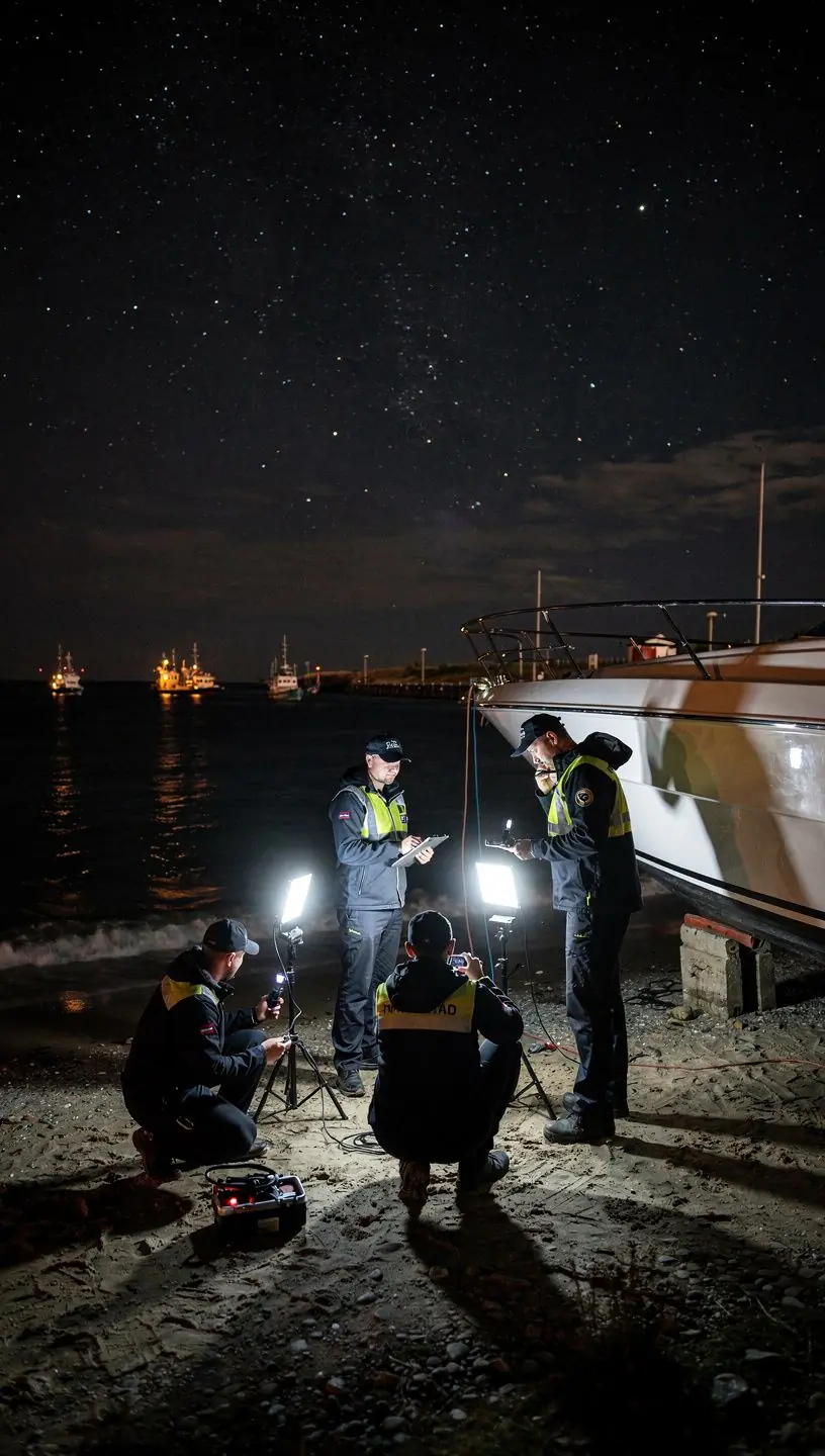 Kuģa korpusa pārbaude, speciālists veic vizuālu inspekciju.